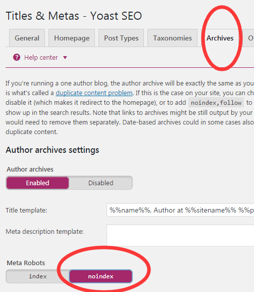 yoast seo archives设置