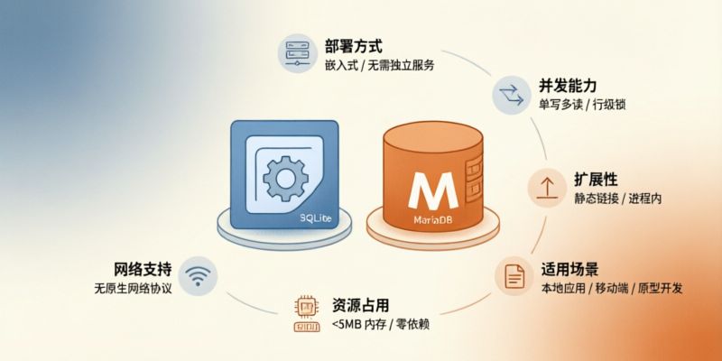 轻量级数据库如SQLite或MariaDB在2核4G服务器上的适用场景对比？